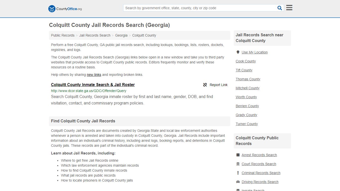 Colquitt County Jail Records Search (Georgia) - County Office